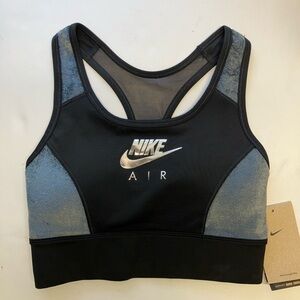 Nike Air Swoosh Sports Bra, Dri-Fit, Medium Support, Black/Silver, S, NWT